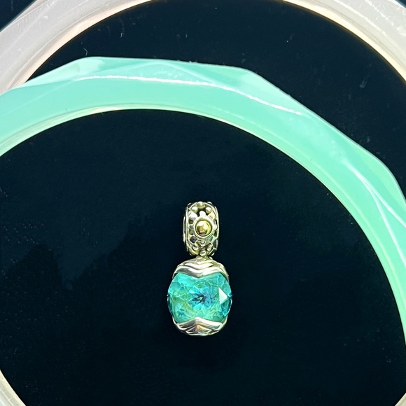 Unmarked Beauty Jewelry - Blueish Green Topaz Sterling 18K Charm Enhancer Pendant